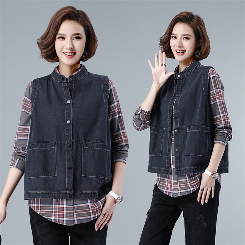 2021春秋季新款休闲舒适百搭牛仔马甲，女装马夹，小林双子