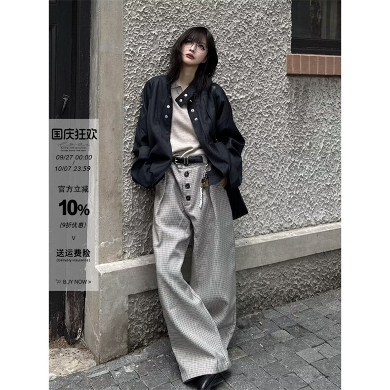 网络图，美式复古休闲日常直筒显高拖地长裤XZ302B-1-K37P50图片