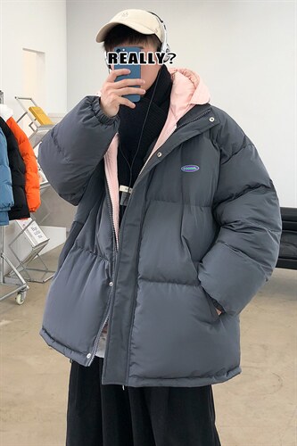 港风ins撞色拼接拼料厚款保暖连帽情侣棉服A071-Y281-P130,男装棉衣,电商A071