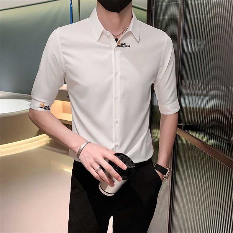 痞帅夏季男经典刺绣中袖衬衫男五分袖寸衣301A-1/CS361/P55,男装衬衫,星座301A-1