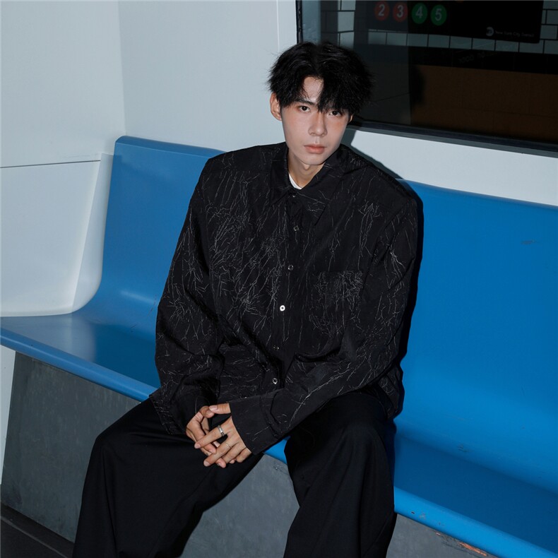 港风成分聚酯纤维,裂纹褶皱衬衫领夹克男大码JK77870P60控98,男装夹克,星座227-7
