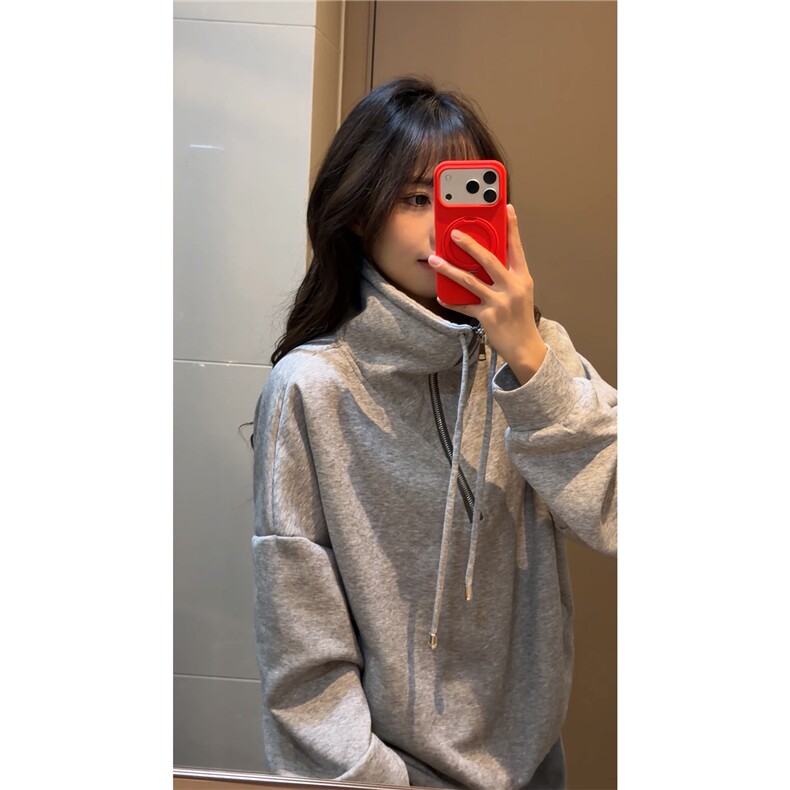 雪尼尔立领卫衣美式复古潮流打底设计重磅翻领外套卫衣常规P49,男装T恤,电商B319