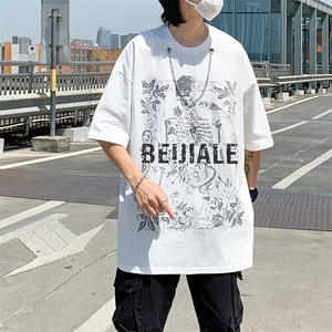 潮牌亚比风衣服男女宽松项链装饰骷髅短袖T恤半袖T0838-P26图片
