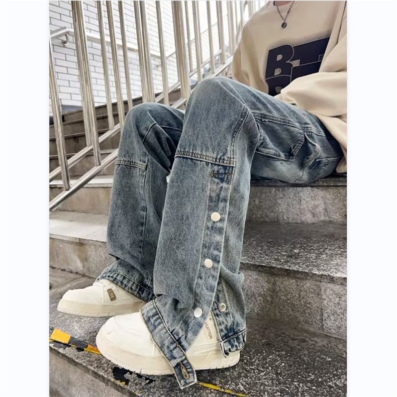 美式高街牛仔裤男韩版潮流裤脚开衩2023秋冬季ins长裤RK1082-P53,男装牛仔裤,星座412-3
