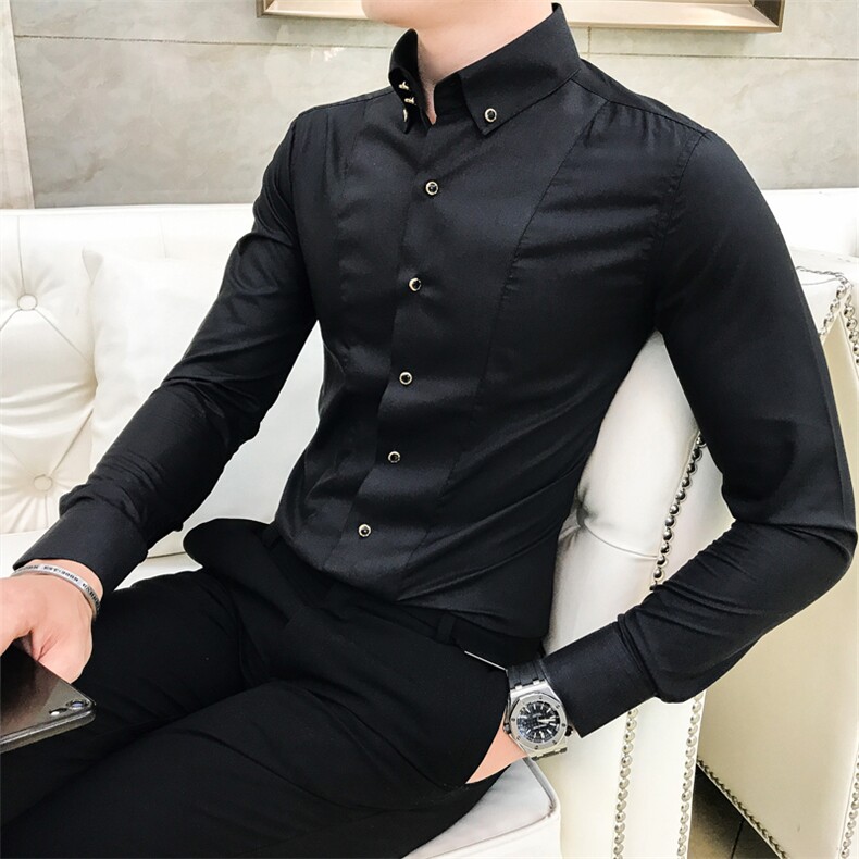 2025秋季新款纯色英伦长袖修身休闲白色男士衬衣1188-P38,男装衬衫,电商A236