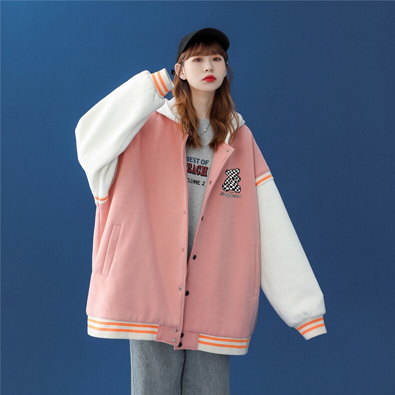 中性风2022秋季新品拼接小熊印花棒球服夹克外套--G101p75控98-,男装夹克,A247A