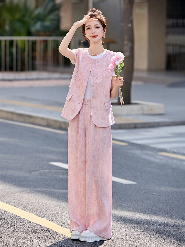 时尚套装女2026夏新款高级感气质轻熟风洋气马甲休闲阔腿裤三件套,女装套装/套裙,艾仟回(原伊仟回)