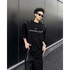 8XL-M夏季小众解构飞机扣一字肩设计稿短袖立体T恤卫衣男DX331P58，男装T恤，电商D206-1