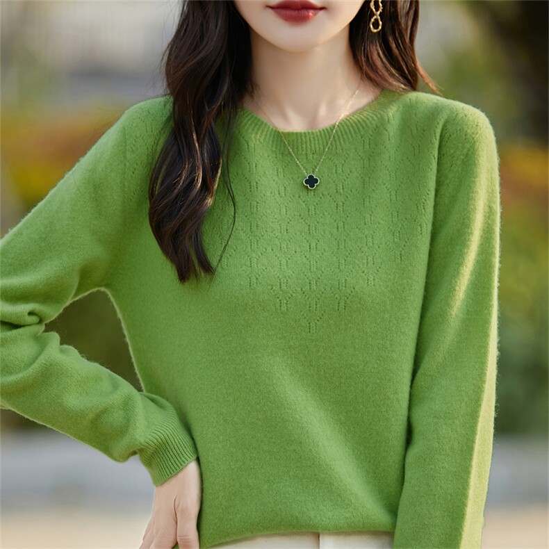 修身纯色圆领领毛衣女2024秋季新款时尚长袖针织衫,针织衫/毛衣,斯美雅安迪绒