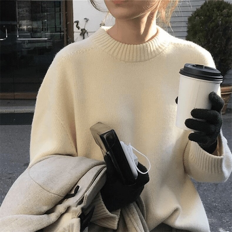 重磅秋冬男女纯色打底针织衫圆领套头半高领毛衣美式复古休闲上衣图片