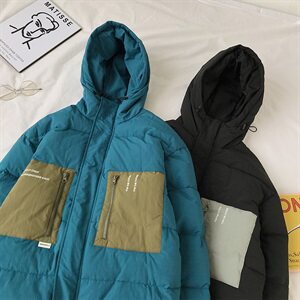 【】A003-HY8009-P130冬装新款撞色修饰连帽棉衣 港风平铺1图片