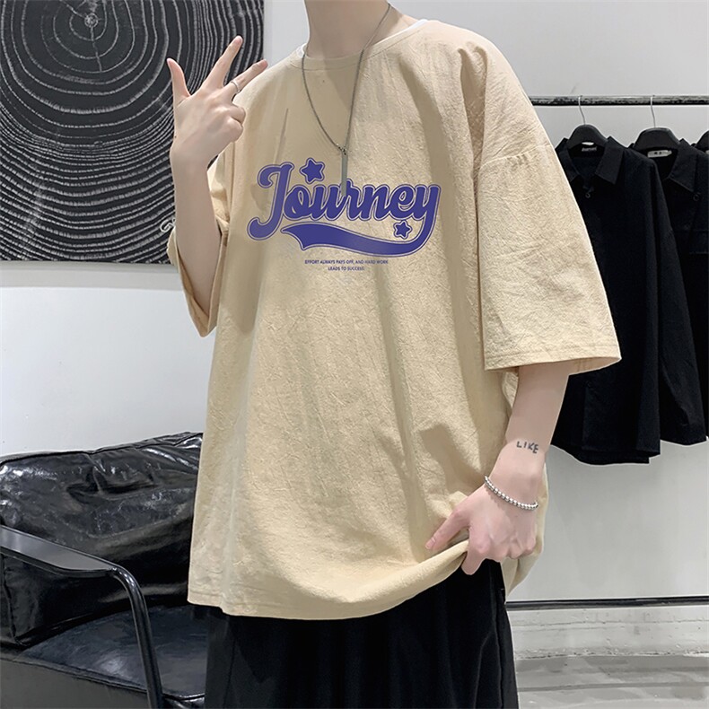 YT26372-P30亚麻短袖t恤男大码五分袖男宽松七分袖大皂风模特,男装T恤,电商A040