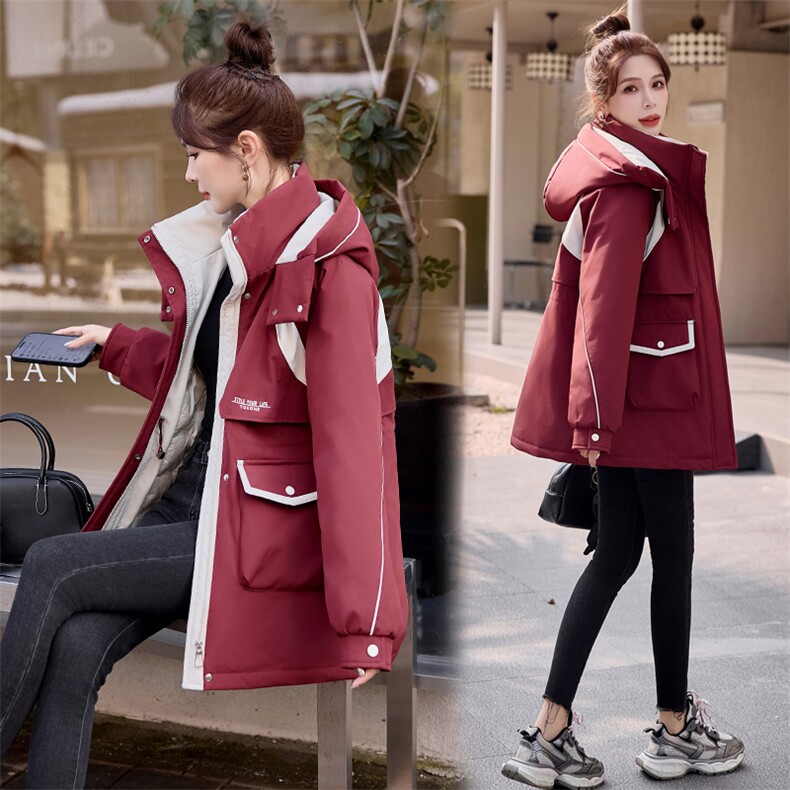 羽绒服明星同款2025冬季新品收腰冲锋衣中长款派克服外套女户外,女装羽绒服,意芙