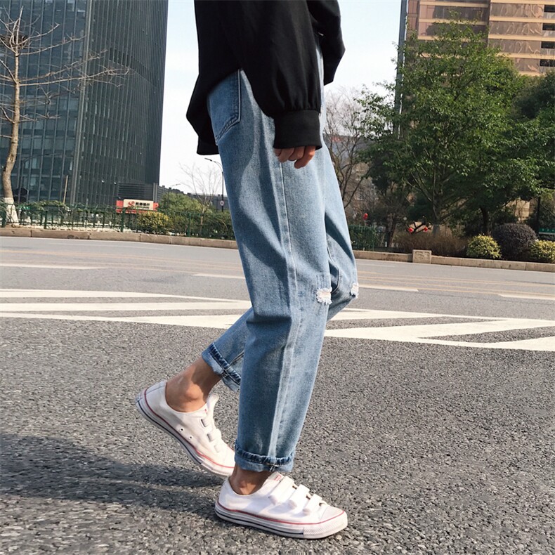 韩版潮流牛仔裤男女简约小脚百搭老爹裤九分裤港风N/,男装牛仔裤,电商D202