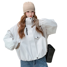 米白色连帽加厚绒派克棉服女秋冬2025新款韩系小个子短款冲锋衣，女装棉衣/棉服，2C218