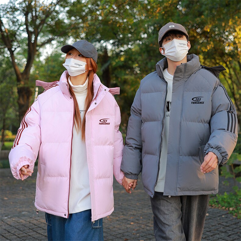 冬季拼三条杠面包服宽松男女情侣羽绒棉连帽棉衣C408M1248P100,男装棉衣,电商C408(原B339-1)