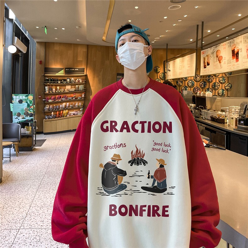 港风新款秋季时尚百搭宽松字母印花潮流卫衣WY20P48控68,男装卫衣,电商A247