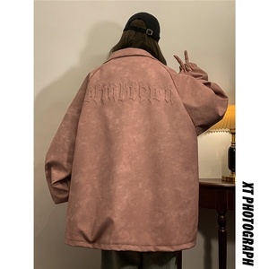 1中性立领PU皮复古做旧钢印字母大码M-5XL夹克男JK77755P95控128图片