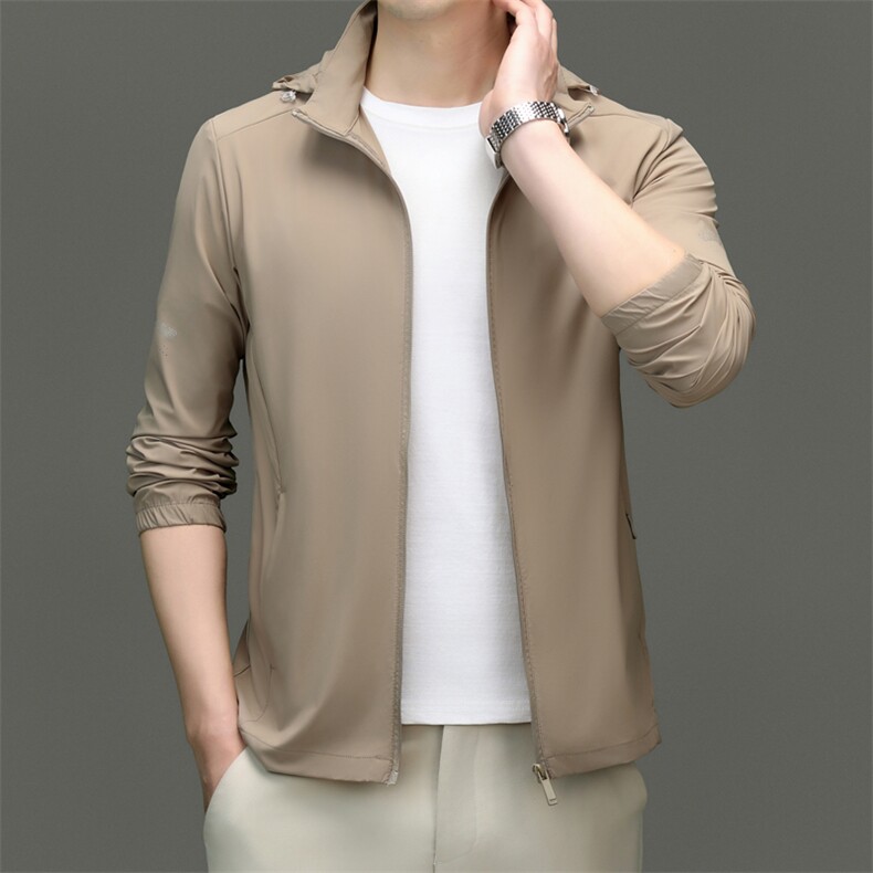 冰丝防晒衣外套男士夏季薄款透气休闲防紫外线连帽时尚防晒服,男装防晒衣,电商B212（原钱塘6029）