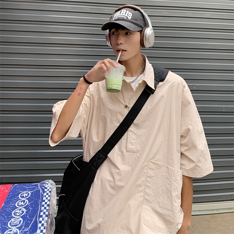 夏季高级短袖衬衫男宽松休闲ins衬衣潮CS032-P38,男装衬衫,星座308B-1