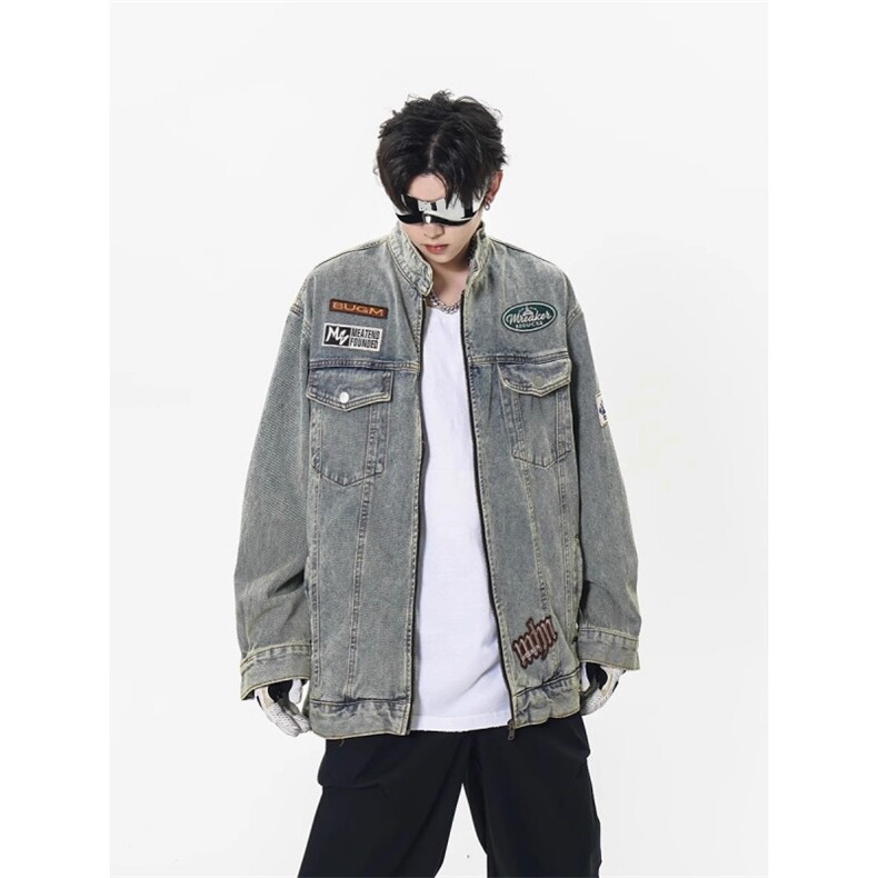美式高街水洗做旧牛仔外套男女秋季潮牌宽松休闲夹克JK865-P70,男装工装外套,星座208-5