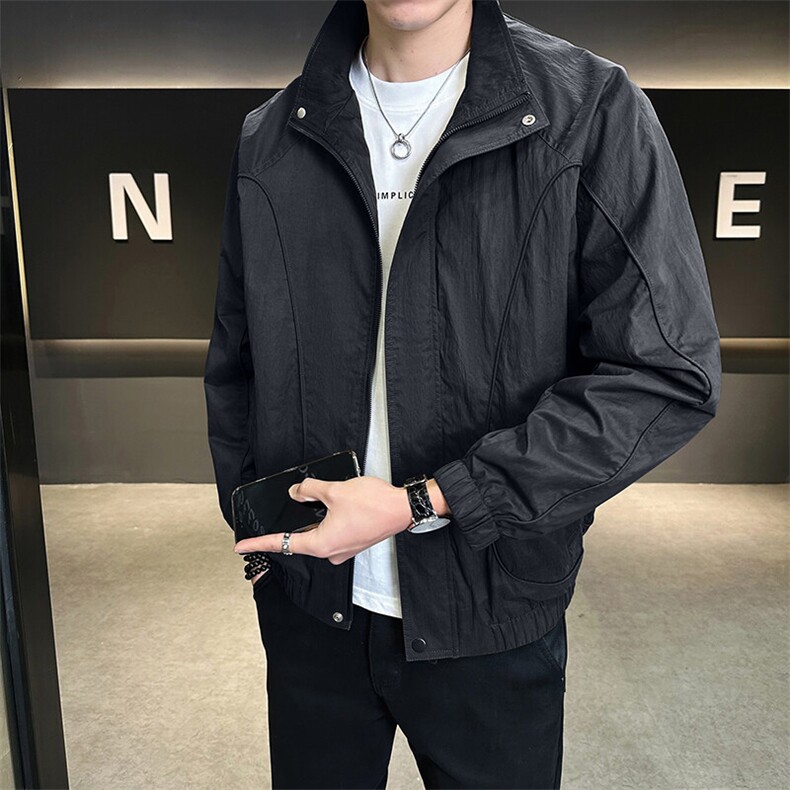 休闲纯色长袖上衣男休闲百搭夹克立领外套A329-JK2511-P95,男装夹克,电商A329