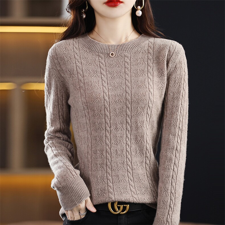 气质新款简约百搭潮流女士圆领羊毛羊毛衫，女装羊毛衫，温贝羊绒