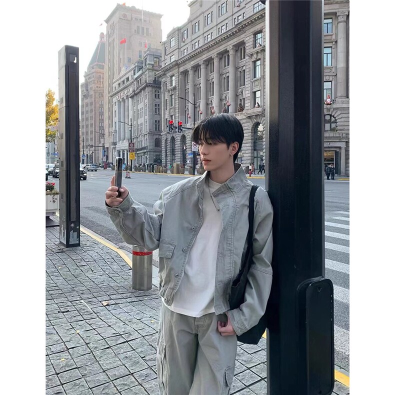 美式复古工装牛仔外套男秋季高级感宽松休闲飞行夹克WLJ488-P103,男装工装外套,星座1008