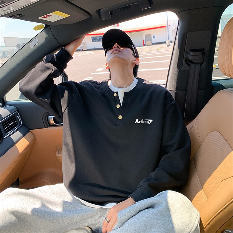假两件卫衣亨利领t恤男款cleanfit美式复古长袖WY0553-P50,男装T恤,星座308B-2