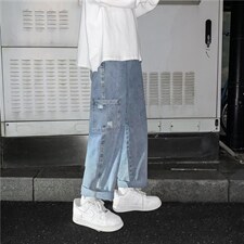 牛仔裤男秋季宽松拖地阔腿长裤子港风ins潮牌直筒老爹裤kz367-P40,男装牛仔裤,星座1008-2