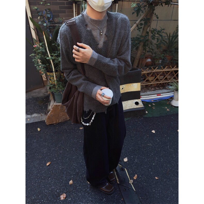 拼色毛边设计感假两件针织毛衣MY66特P63,男装针织衫/毛衣,星座908-1