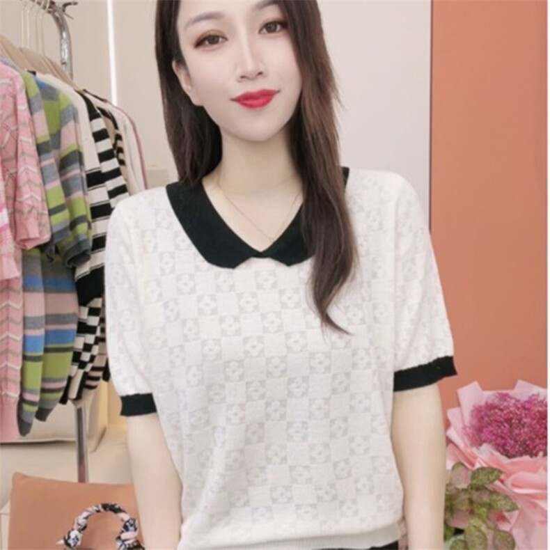 夏季简约休闲百搭舒适女士显瘦翻领短袖图片