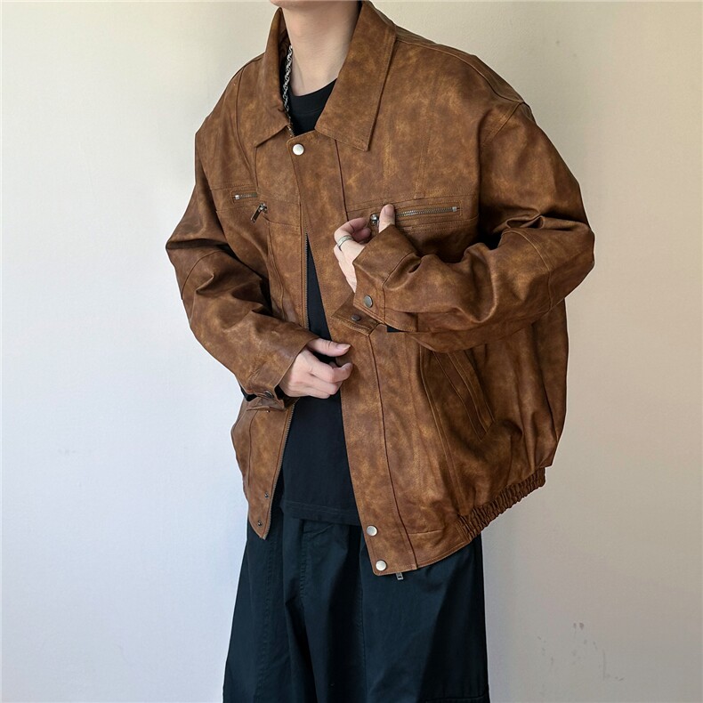 现货-水洗质感复古皮外套男pu机车服潮牌痞帅夹克-AP23106-P115,男装夹克,电商A351