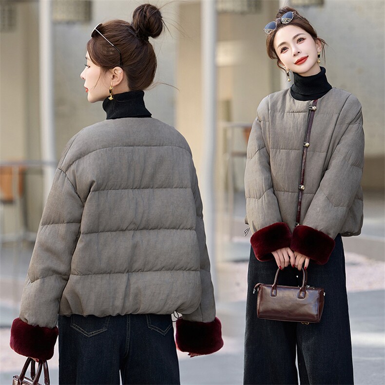 短款羽绒服女2025冬新款高级感超好看新中式洋气独特灰色加厚外套,女装羽绒服,半夏