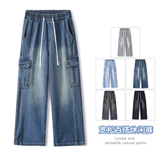 【现货】秋季新款美式复古工装大口袋牛仔宽松直筒阔腿裤813-P50，男装工装外套，星座1006
