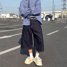 时尚文艺无品牌潮流白色直筒牛仔裤女七分中裤子夏季ins气质慵懒，男装牛仔裤，星座506A