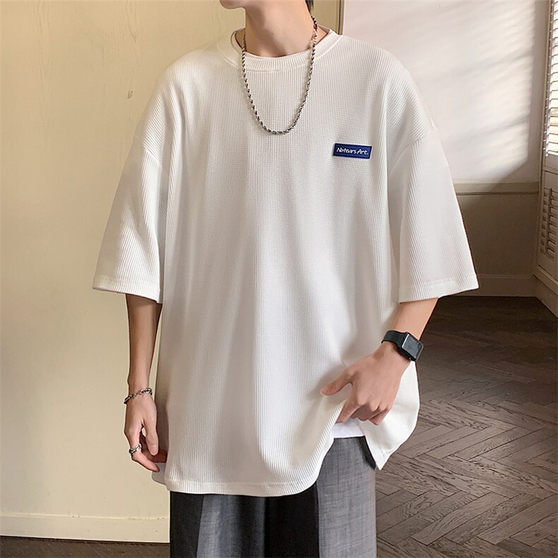 2024夏季新款学院风华夫格宽松圆领短袖T恤T2312-P25，男装T恤，星座914-3