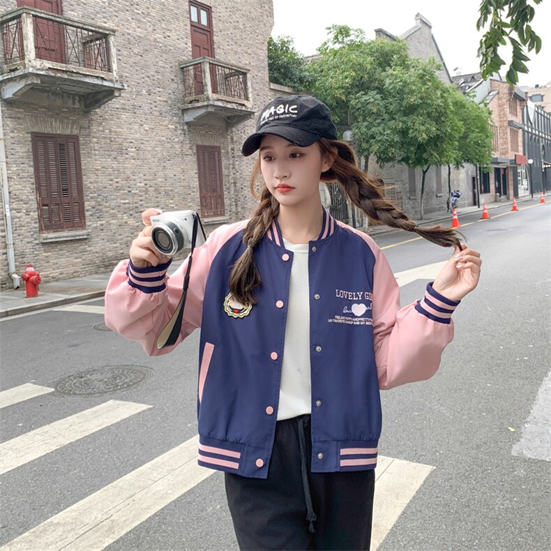学院风拼色棒球服2025早春新款设计感少女刺绣短外套休闲夹克上衣，女装短外套，帛香坊