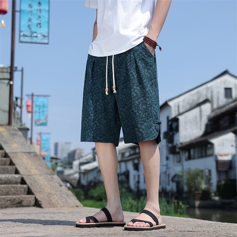 新中式提花盘扣宽松休闲五分裤803-P55，男装牛仔裤，星座816A（原B366）