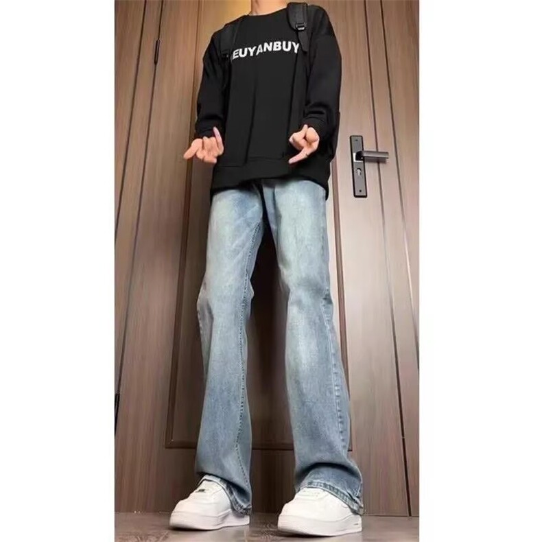 美式牛仔裤男款直筒青少年春季裤子潮流高街显瘦微喇裤AM9425P38,男装牛仔裤,星座1013-5