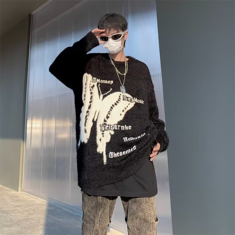 潮牌美式复古仿水貂毛蝴蝶毛衣男秋冬慵懒风针织衫MY257-P55,男装针织衫/毛衣,星座1109-3