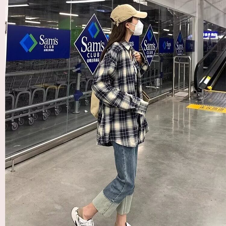 复古格子衬衫外套女2026春夏新款韩版设计感宽松休闲衬衣百搭,男装衬衫,星座218-1（原230）