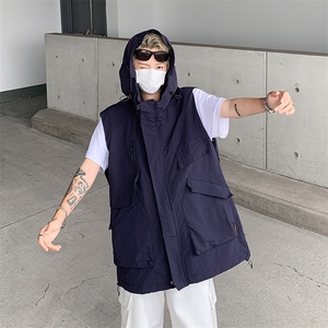 新款四季工装外套女街头潮牌美式战术机能口袋连帽防水无袖马甲男图片
