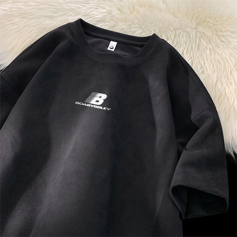 可设48小时发货支持抖音得物来样二开240克重磅美式麂皮绒短袖t恤,男装T恤,电商A486-1