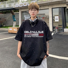 可48小时发货支持抖音得物来样二开美式满天星亮片短袖T恤MTX685，男装T恤，电商A486-1