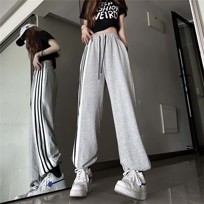 2023春季新款休闲高腰百搭显瘦撞色杠条束脚卫裤女K0335-P57,男装休闲裤,星座910-1