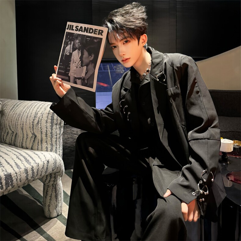 (图）黑色西装外套新款炸街西服2665-P115,男装西服套装,星座910-5