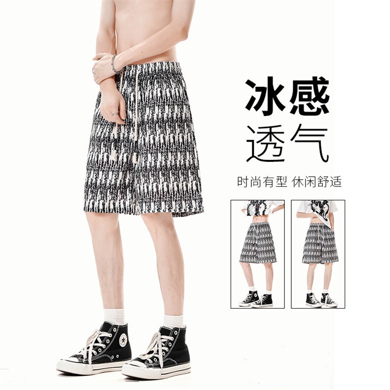 DK163-P28花白短裤男女夏季新款休闲冰丝沙滩中裤宽松百搭五分裤图片