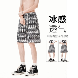 DK163-P28花白短裤男女夏季新款休闲冰丝沙滩中裤宽松百搭五分裤图片