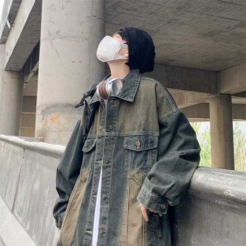 F171P65春季新款纹理徽章翻领夹克男高街潮牌宽松牛仔夹克,男装夹克,星座512-6